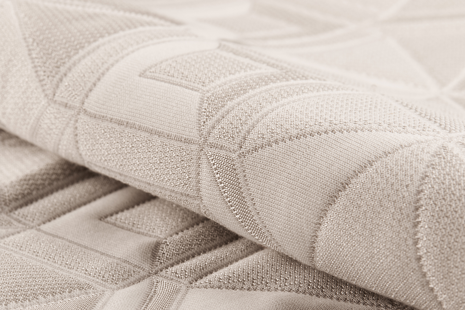 beige soft knitted mattress fabric with geometric motif